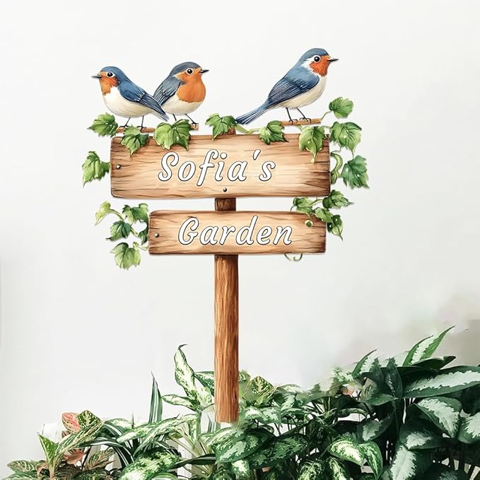 Personalized Bird Metal Sign with Stake,Custom Gardener Last Name Signs Outdoor Decor,Customized Flower Gardening Housewarming Gifts,Birds on the Branch Plaques for Patio Lawn Porch Backyard Farmhouse-Ruum Studio Home