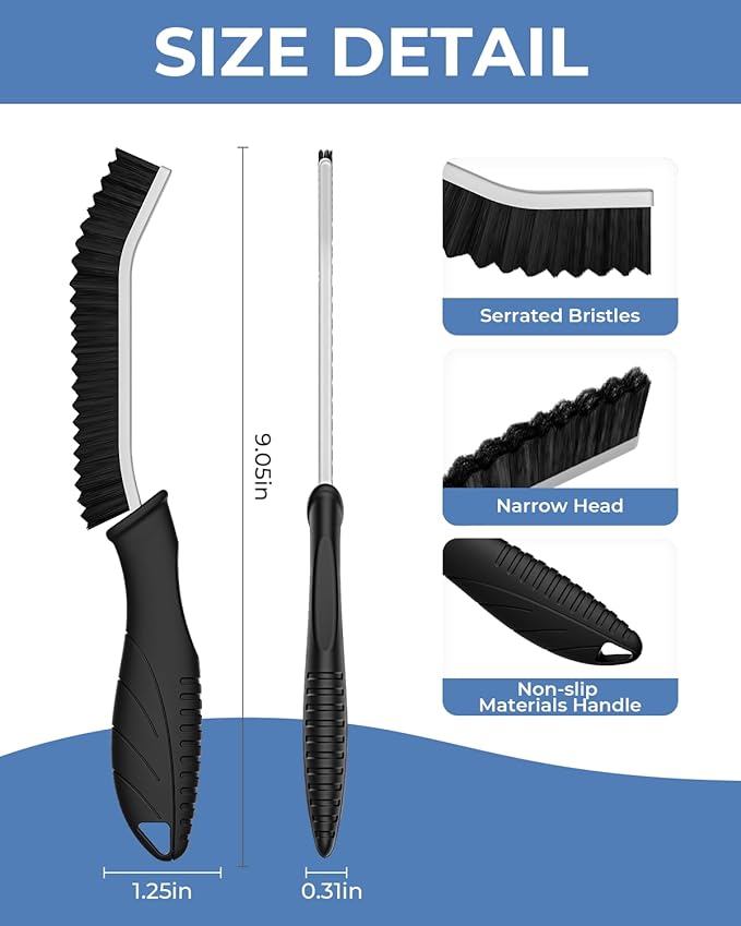 Crevice Cleaning Brushes, Cleaner Scrub Brush Tool for Hard to Reach Tight Space, Home Essentials, Serrated Scrub Brushes, Cleaning Supplies for Shower, Bathroom, Kitchen, Toilet (6, Black)-Ruum Studio Home