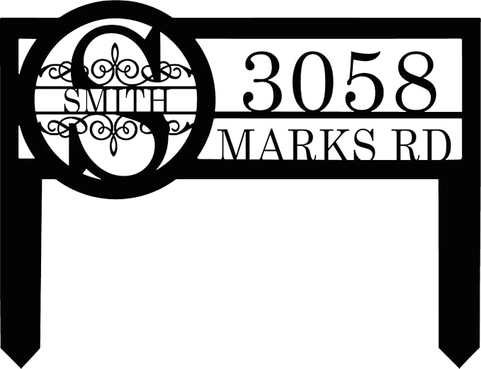 Personalized Metal Yard Address Sign with Last Name and Monogram, House Number Sign for Lawn and Patio-Ruum Studio Home