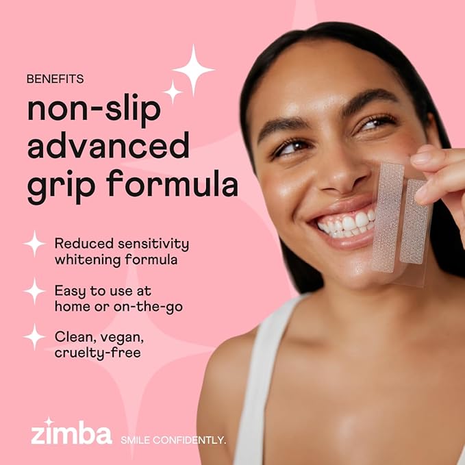 Zimba Strawberry Flavored Teeth Whitening Strips | Vegan, Enamel Safe Hydrogen Peroxide Teeth Whitener for Coffee, Wine, Tobacco, and Other Stains | 14 Day Treatment | Strawberry-Ruum Studio Home