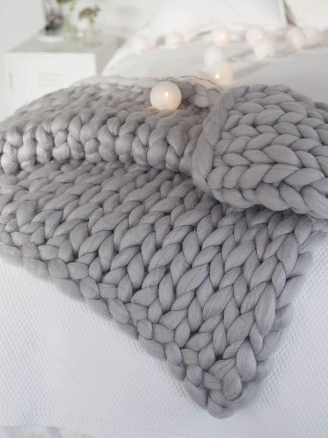 Chunky Knit Blanket Soft Handmade Knitting Throw for Bedroom Sofa Decor Super(Light Gray 40"x40")-Ruum Studio Home
