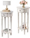COSIEST Tall End Table with Drawer Sets of 2, Round Nightstand Bedside Table with Storage Shelf, Industrial Telephone End Table for Living Room, Bedroom, Hall Way, Space Saving-Ruum Studio Home