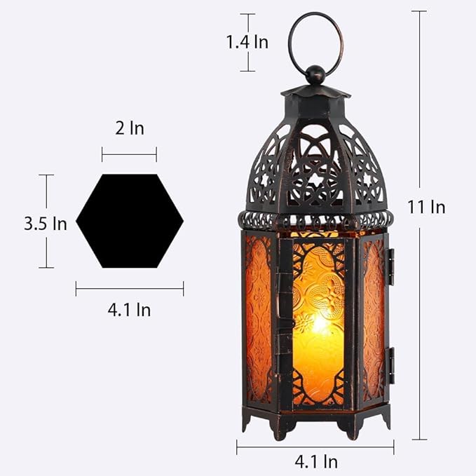 NEEDOMO Set of 2 Moroccan Lanterns Decorative Indoor & Outdoor, Hanging Candle Lantern, 11'' Vintage Candle Holder, Metal Lanterns Decorative, Table, Patio, Porch, Shelf, Gothic Home Decor (Amber)-Ruum Studio Home
