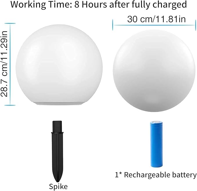 infray 12-Inch LED Ball Light, Solar Rechargeable Globe Light Color Changing Solar Globe Lamp IP67 Waterproof Outdoor Garden RGB Orb Light for Patio Pool Yard Bar Party Decorative Lighting-Ruum Studio Home