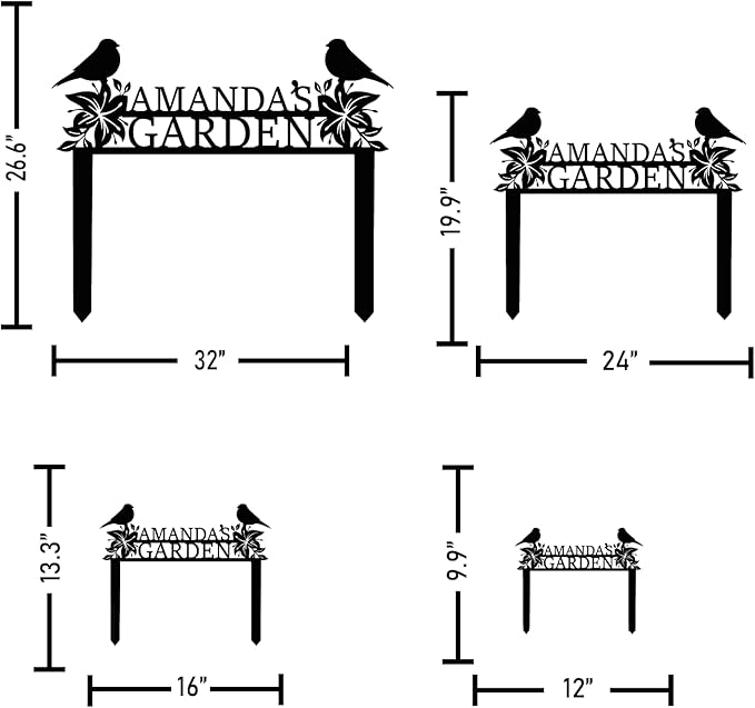 Personalized Metal Garden Name Sign with Flowers and Birds, Custom Yard Sign with Stake-Ruum Studio Home