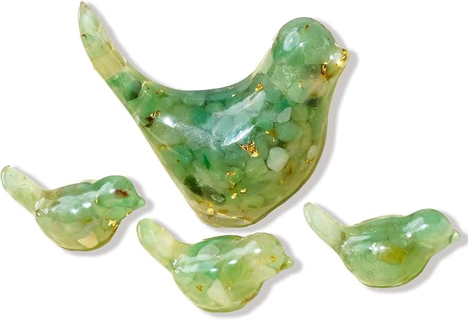Crystal Bird Figurines, Resin Animal Statues, Miniature Decorative Gravel Birds, Home Decor (4PCS-GreenAventurine)-Ruum Studio Home