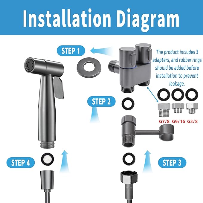 MLD Handheld Toilet Bidet Sprayer, Toilet Faucet Handheld Bidet Sprayers, Hand Shower Toilet Hose Sprayer Attachment for Water Spray and Cloth Diaper Wash (Grey)-Ruum Studio Home