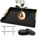 Coffee Table Trays - Large Ottoman Tray for Living Room - Wood Serving Trays with Handles(2 Sets) - Wooden Tray for Coffee Table, 4 Round Coasters Included, Black-Ruum Studio Home