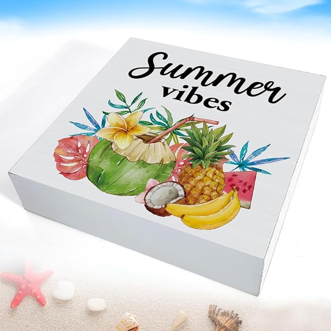 Oqtumes Summer Vibes Decorations Fruit Wooden Sign Rustic Home Decor 5 x 5 Inches-Ruum Studio Home
