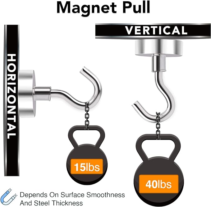 MIKEDE Magnetic Hooks Heavy Duty, 40 Lbs Magnet with Hooks for Cruise Cabins, Strong Magnets Neodymium for Hanging, Magnetic Wall Hooks for Refrigerator, Locker Decoration, Workplace -10Pack-Ruum Studio Home