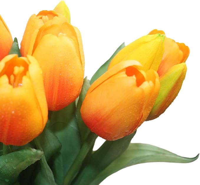 15pcs Artificial Tulips Flowers, Fake Tulips Real Touch, Faux Latex Bouquets, for Party Wedding Home Room Decoration (Orange)-Ruum Studio Home