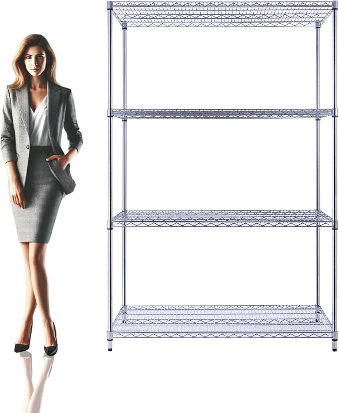 48"x24"x72" Chrome Premium Metal Steel Wire Shelving 4-Tier NSF 3200 LBS MAX Capacity Heavy Duty Storage Rack for Garages, Commercial Spaces, Hospitals, & Schools w/Premium Wheels-Ruum Studio Home