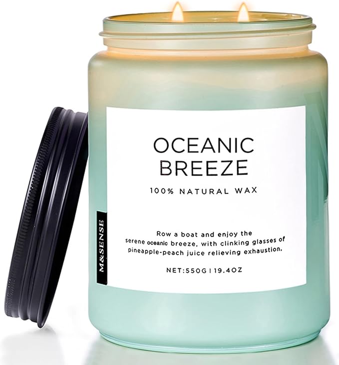 M&SENSE Candle Oceanic Breeze Scented, 19.4oz 110 Hour Long Lasting 2 Wick Pineapple & Mango Scent Natural Soy Candles for Home Scented for Stress Relief & Women/Men-Ruum Studio Home