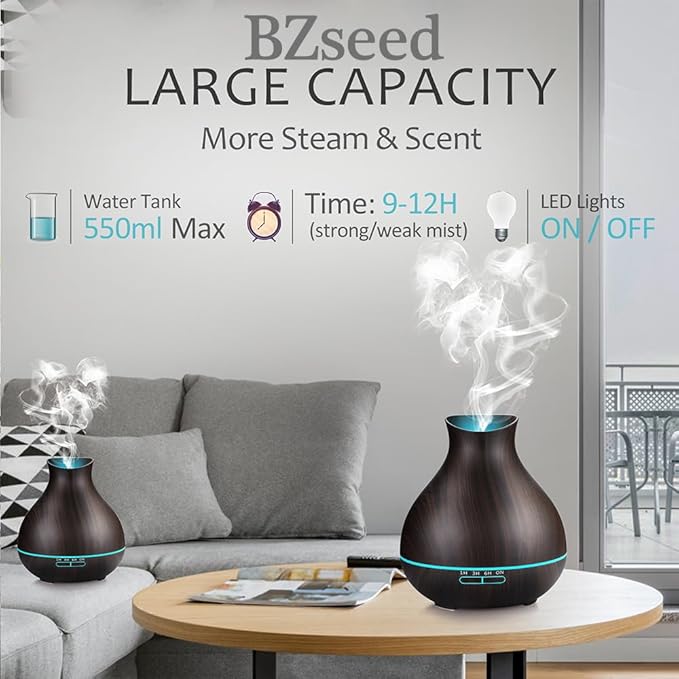 BZseed Aromatherapy Essential Oil Diffusers,2 PCS 550ml High Mist Output Humidifiers for Large Room, Home, Waterless Auto-Off, 7 Color LED Lights Cool Mist Humidifier Ultrasonic Diffusers-Ruum Studio Home