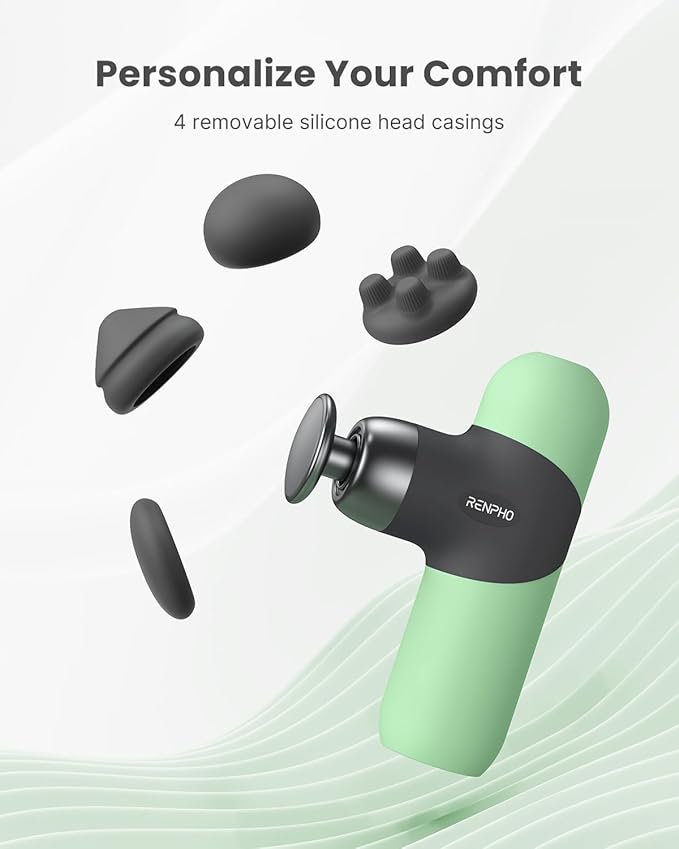 RENPHO Mini Thermal Massage Gun with Heat, Portable Deep Tissue Percussion Massager, Color Silicone Sleeves Travel Size with Carry Case, Spearmint-Ruum Studio Home