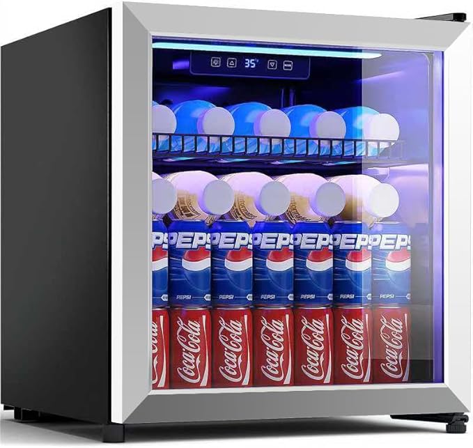 1.77 Cu.Ft Beverage Fridge, Mini Fridge With Glass Door, Beverage Cooler Refrigerator, Wine Drink Beer Fridge, Adjustable Shelves & Digital Temperature Display, 16 Bottle 68 Can, Silver-Ruum Studio Home