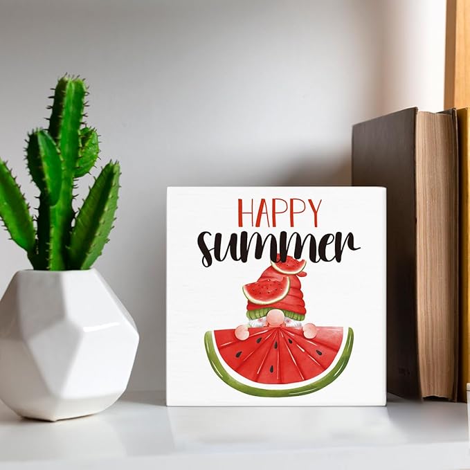 Watermelon Decor Farmhouse Summer Decorations Watermelon Gnome Wooden Sign Rustic Home Decor 5 x 5 Inches-Ruum Studio Home