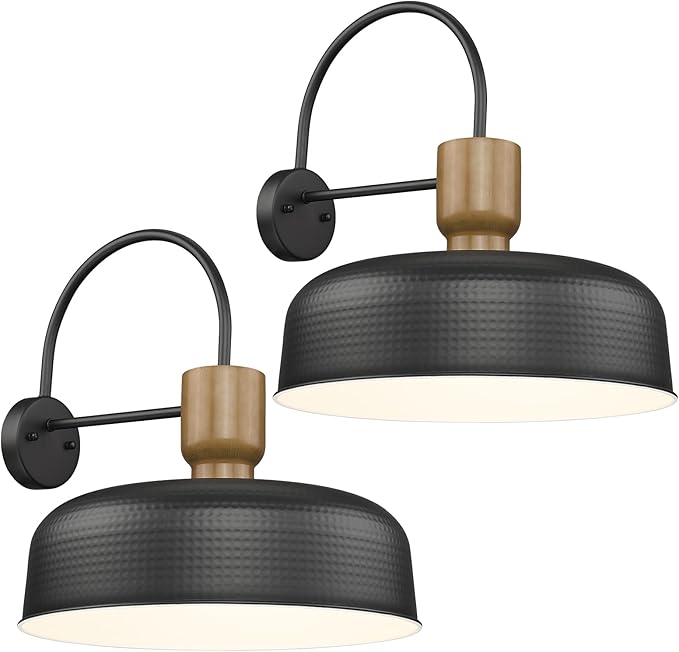 Outdoor Barn Light Gooseneck Barn Light, Farmhouse Exterior Wall Mount Light Vintage Wall Lighting Fixture Industrial Sconce Lantern for Porch, Entryway, Garage, Black, 2 Pack, Large-Ruum Studio Home