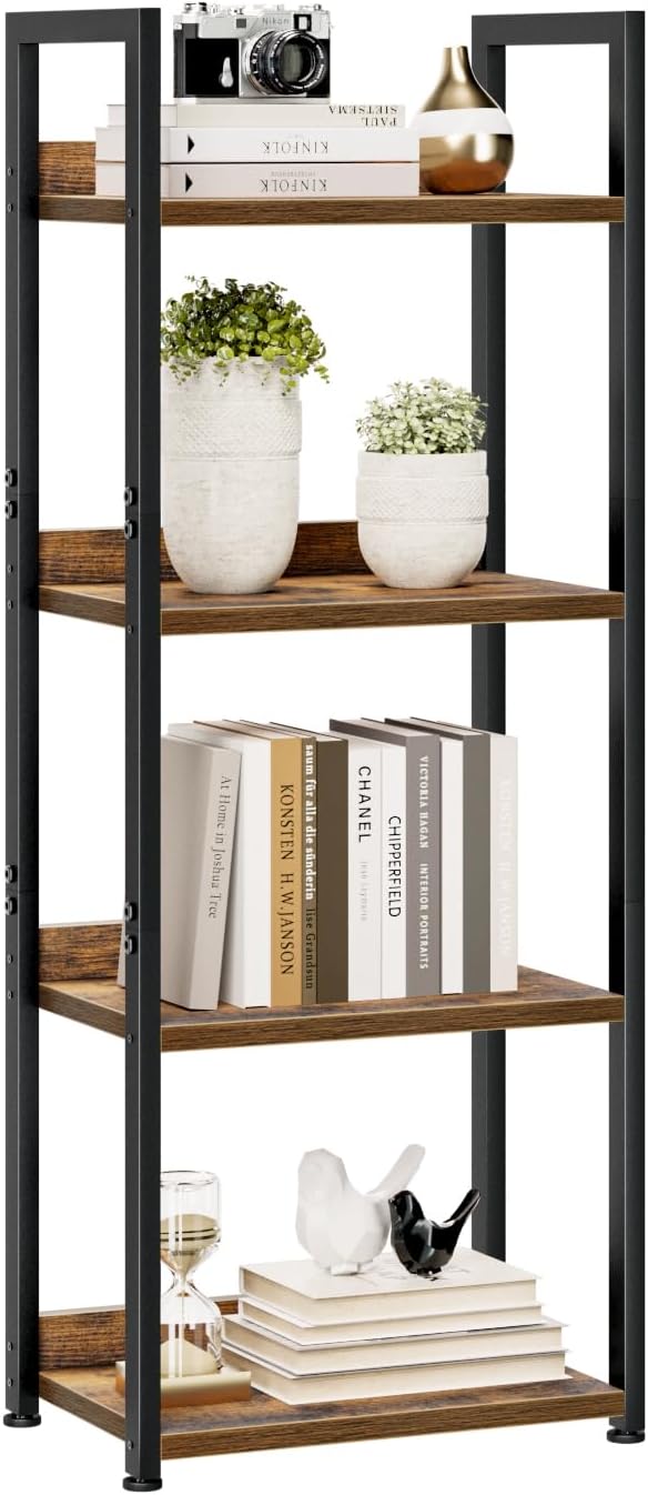 NUMENN Narrow Bookshelf, 4 Tier Bookshelves, Home Office Bookcase Shelf Storage Organizer, Free Standing Storage Shelving Unit for Bedroom, Living Room and Home Office, Vintage-Ruum Studio Home