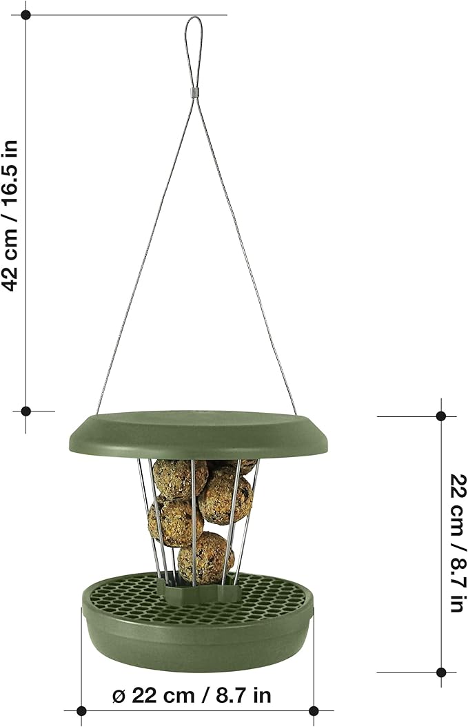 SWISSINNO No Mess Bird Feeder Lucerne Smart Birds for Fat Balls - Feed Birds, not mice & Rats! Robust & Reliable for Hanging - Green-Ruum Studio Home