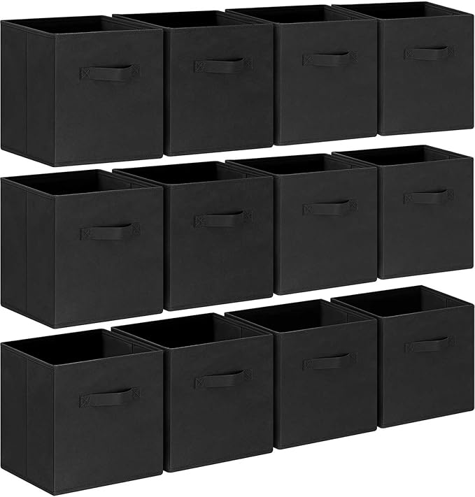 GhvyenntteS Storage Cubes 12 Pack, 11 Inch Cube Storage Bins with Dual Handles, Collapsible Heavy Duty Fabric Bins for Shelves Closet, Baskets for Organizing Clothes Bedding Toys Books (Black)-Ruum Studio Home