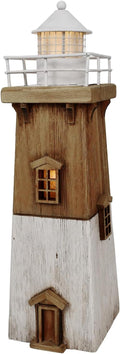 Linfevisi Wood Lighthouse Decor Rustic LED Light House Decor Wooden Decorative Nautical Lighthouse Statue Coastal Beach Themed Lighthouse Handcrafted Tabletop Decoration Home Bathroom (13.78")-Ruum Studio Home
