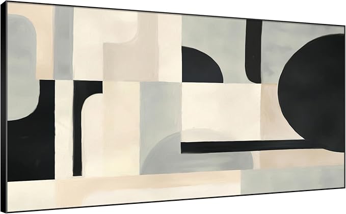 SIGNWIN 36"x72" Extra Large Framed Wall Art Modern Neutral Abstract Geometric in Black and Beige, Clean Minimalist Design for Home Living Room Bedroom Decor (Frame Assembly Required)-Ruum Studio Home