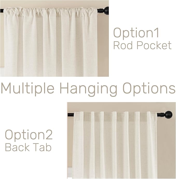 Joydeco Linen Curtains 2 Panel Set, Light Filtering, Ivory Linen Curtains 90 Inch Cream Drapes with Rod Pocket Back Tab (90" L x 37" W)-Ruum Studio Home