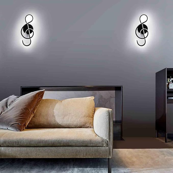 XEYOU 22W Modern Wall Sconce Lighting Indoor LED Creative Wall Light Fixture Music Symbol Art Decoration Wall Lamp for Living Room Bedroom Stair Corridor (Black 6000Kelvin)-Ruum Studio Home