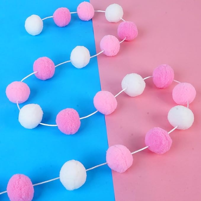 TBD Decor 2pk Pink Pom Pom Garland 13FT 4cm Large Felt Ball Garland Shower Decorationsfor Mantle,Indoor Holiday Wedding Birthday Gender Reveal Party Supplies-Ruum Studio Home