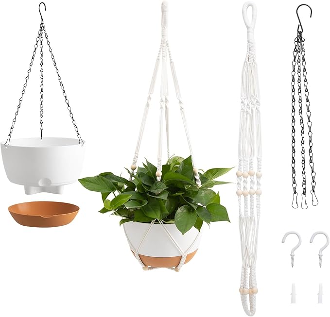VEVOR Hanging Planters, 10 Inch Self-Watering Hanging Planter, 2 Pack Flower Pots with Drainage Hole & 2 Kinds of Plant Hangers, Plastic Basket Pots, for Garden Home Decor, Indoor & Outdoor Plants-Ruum Studio Home