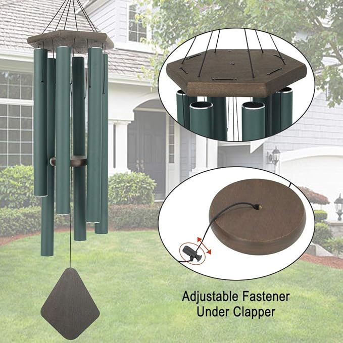 Wind Chimes Outdoor Large Deep Tone, 44 Inches Sympathy Wind Chimes Tuned Soothing Melody, Memorial Wind-Chime with 6 Heavy Tubes for Outside Decoration, Garden/Yard. Green-Ruum Studio Home