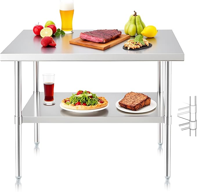 NUUK Stainless Steel Work Table 24 x 36 Inches Heavy Duty Commercial Workstation Adjustable Height Kitchen Food Prep Worktable for Restaurant, Home and Hotel-Ruum Studio Home