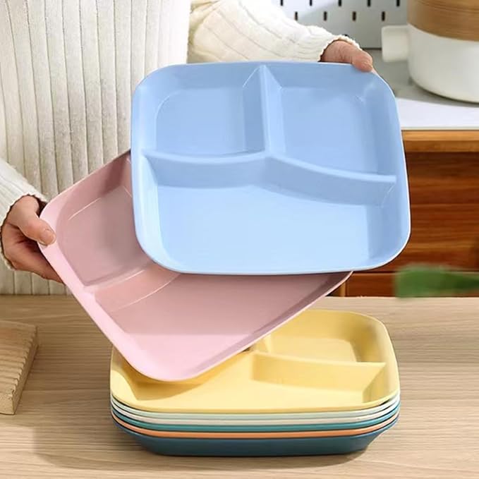 10 Inch Portion Control Divided Plates for Healthy Eating, 4PCS Unbreakable Wheat Straw Dinner Plate BPA Free, Plates for Kids Adults Picnic,Reusable Plates (4 PACK)-Ruum Studio Home