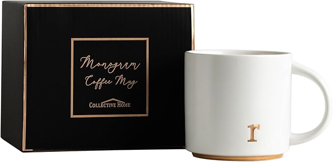 COLLECTIVE HOME - Monogram Ceramic Mugs, 15 oz Golden Initial Coffee Cups, Elegant Alphabet Tea Mugs, Elegant Personalized Mug with Gift Box, Luxurious Cups for Office and Home (r)-Ruum Studio Home