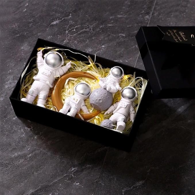 4 Pcs Silver White Astronaut Statues Set, Spaceman Sculpture Figurines Home Ornament Cake Toppers Gift-Ruum Studio Home