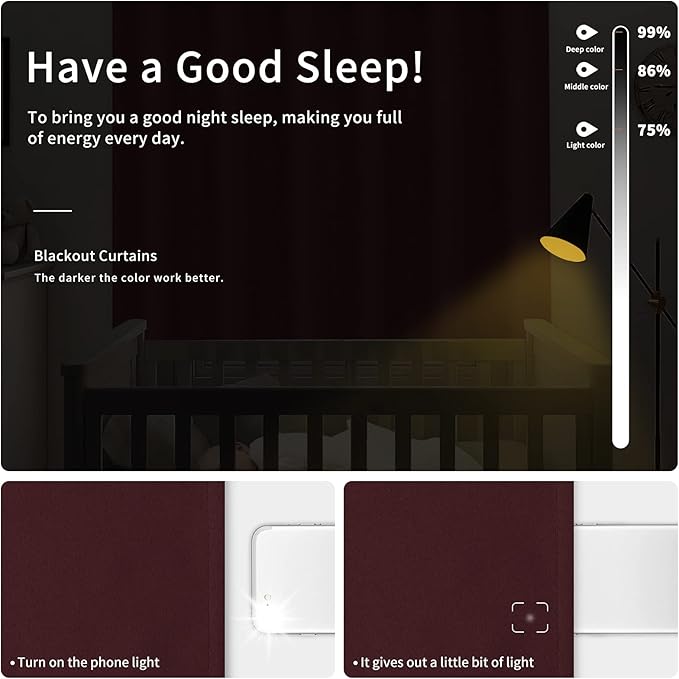 Easy-Going Blackout Curtains for Bedroom, Solid Thermal Insulated Grommet and Noise Reduction Window Drapes, Room Darkening Curtains for Living Room, 2 Panels(42x84 in, Wine)-Ruum Studio Home
