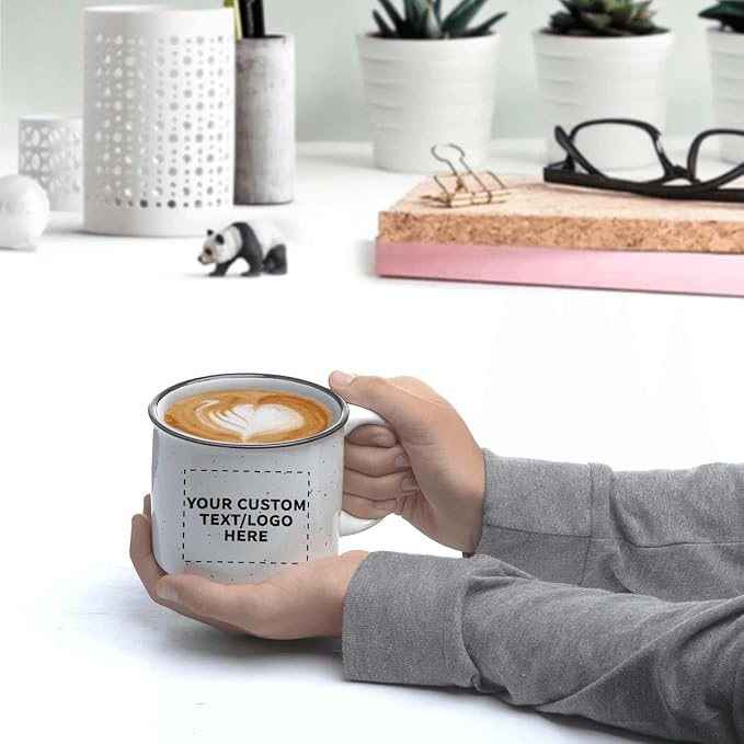 DISCOUNT PROMOS Custom Ceramic Campfire Coffee Mugs 13 oz. Set of 100, Personalized Bulk Pack - Perfect for Tea, Espresso, Cappuccino, Hot Cocoa - White-Ruum Studio Home