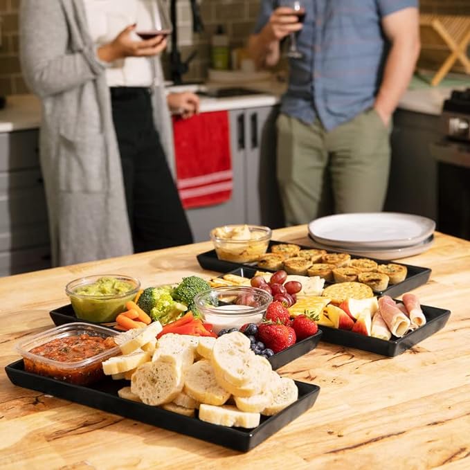 Home Beets Matte Black Ceramic Serving Platters (14 x 6 Inch Rectangle Plates) Serving Dishes for Entertaining, Food, Appetizers, Desserts, Cheese Board, Charcuterie, Sushi - Set of 4 Party Trays-Ruum Studio Home