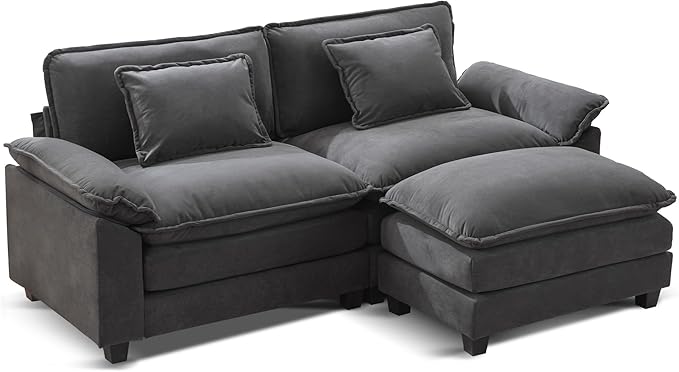 URRED Modular Sectional Sofa Comfy Cloud Couch, Modern Velvet Sofa Sleeper Deep Seat Couches with Ottoman/Pillows for Living Room (Dark Gray, 82.6''- L Shape)-Ruum Studio Home