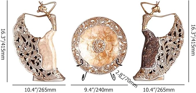 homary 3PCS Peacock Dancer Figurines Statue Vintage Romantic Resin Sculpture Set Decorative Ornaments for Office Desktop Bookshelf Decor, Gold-Ruum Studio Home