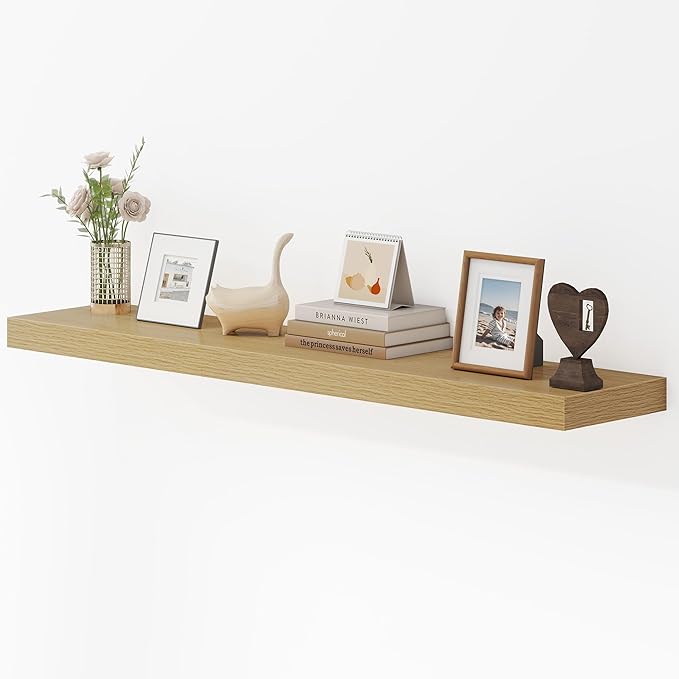 Dreamland 48 Inches Floating Shelves for Wall, 9.3" Deep Long Floating Shelves Set of 1, Large Display & Storage Shelf, Wall Shelf for Bathroom Bedroom Living Room Kitchen Office, Oak-Ruum Studio Home