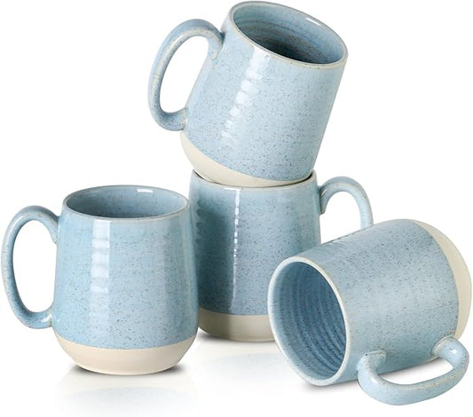 Hasense 15 Ounce Porcelain Coffee Mugs Set of 4 with Large Handle Perfect for Coffee, Tea, Milk, Chocolate and Latte, Unqiue Glaze Ceramic Coffee Cups Set for Man and Woman, Sky Blue-Ruum Studio Home