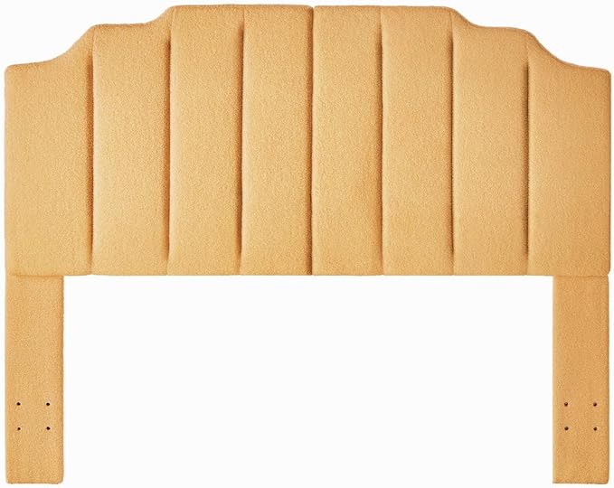 24KF Yellow Teddy Fabric Tufted for Queen Upholstered Headboard, Modern Vertical Channel Design Full Headboard with Stepped Silhouette Top Edge,6026-Q-Teddy Yellow-Ruum Studio Home