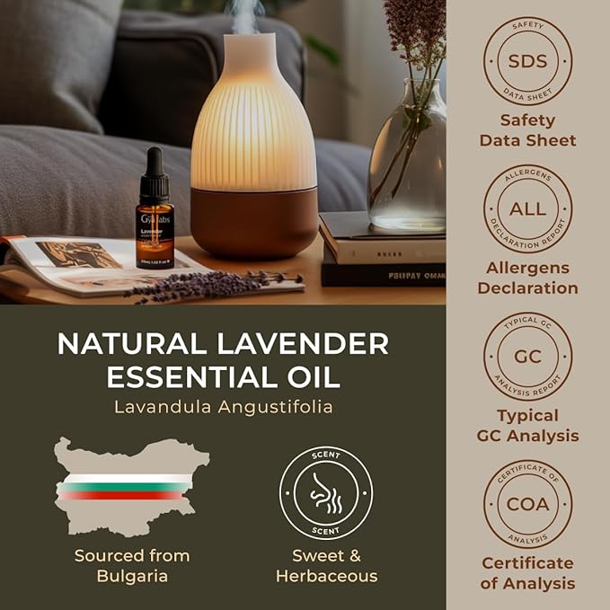 Gya Labs Lavender Essential Oil for Diffuser - 100% Pure Natural Lavender Oil for Skin, Hair, Massage, Candle Making & Aromatherapy (1.02 Fl Oz)-Ruum Studio Home