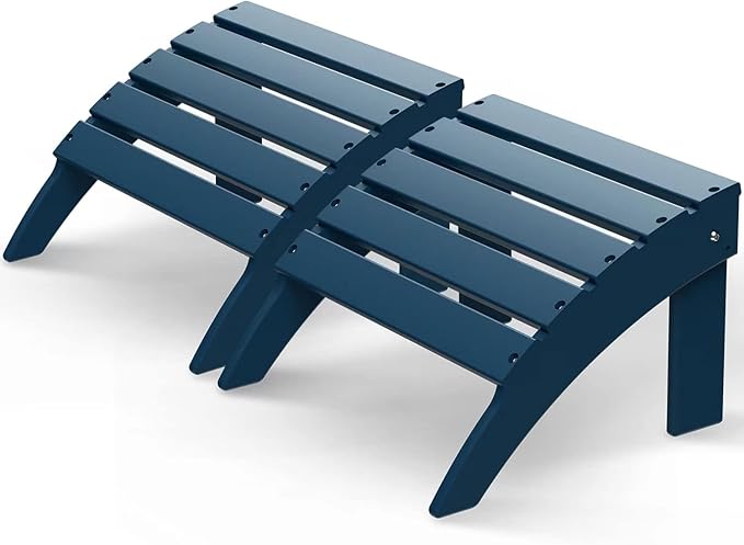 GreenVines Adirondack Ottoman Set of 2, HDPE All Weather Outdoor Folding Footrest, Plastic Adirondack Chair Footstool for Deck Backyard Patio Outside Poolside Porch Lawn, 19.7 inch Width, Blue-Ruum Studio Home