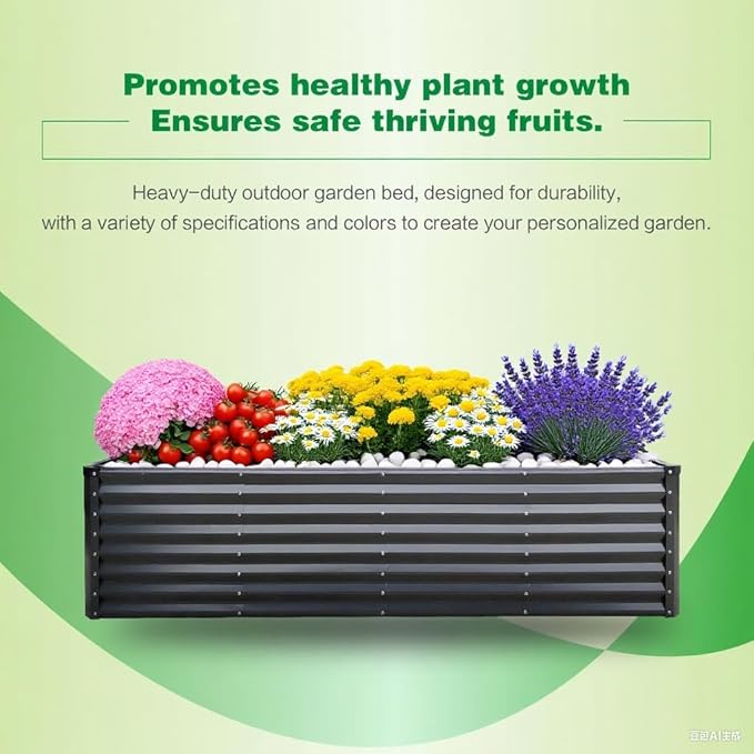 GARDMAX 6x3x1FT Raised Garden Bed Kit, Metal Planter Boxes Outdoor with Easy Assembly, Large Garden Bed for Vegetables, Fruits, Flower, Herbs Rectangle Dark Grey-Ruum Studio Home