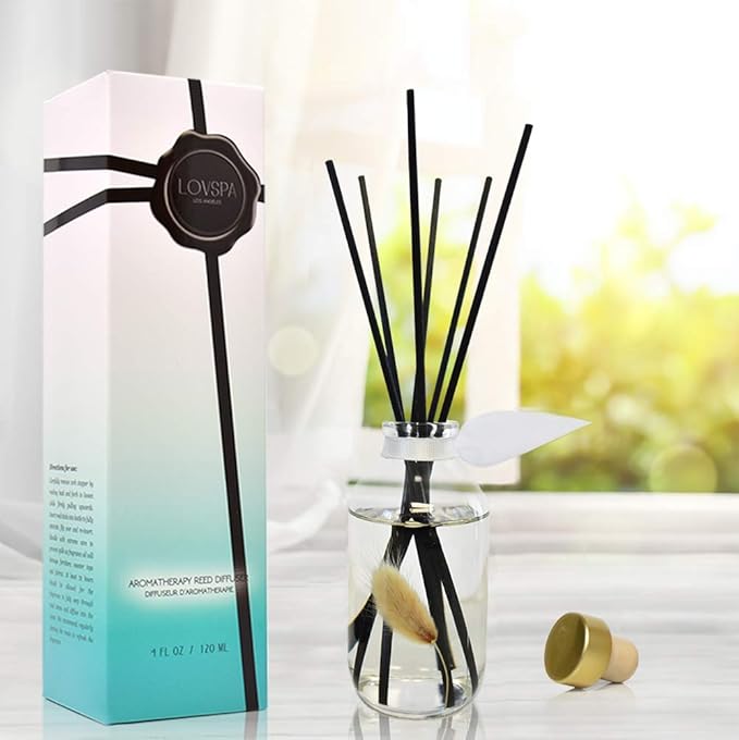 LOVSPA Reed Diffuser Set, Clean Cotton Blossom Scented Oil Diffuser with Sticks, Home Fragrance Accessories for Bathroom Shelf Decor, Aroma Diffusers for Home or Office Desk, USA Made-Ruum Studio Home