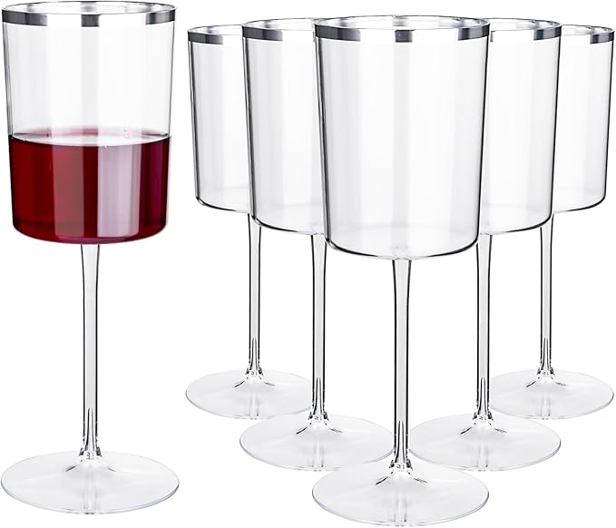 Ciaell 12 Pack Plastic Wine Glasses - 14 Oz Plastic Wine Glasses with Stem - Square Silver Disposable Stemmed Glass for Parties & Weddings & Outdoors-Ruum Studio Home