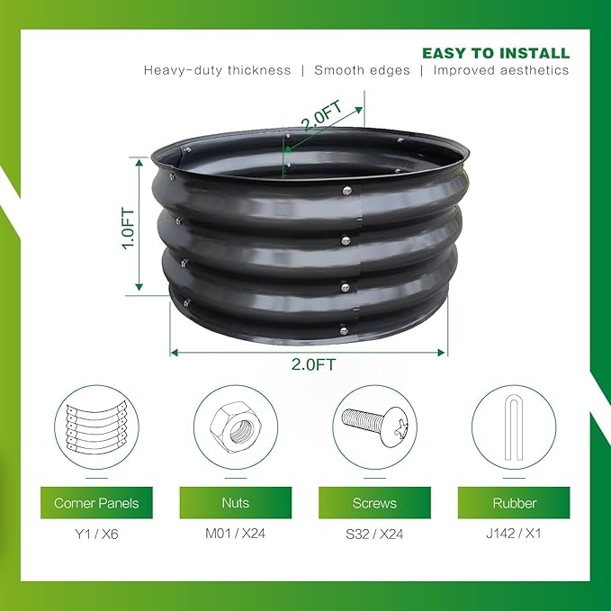 GARDMAX 2x2x1FT Galvanized Round Raised Garden Bed Kit, Metal Planter Boxes Outdoor with Easy Assembly, Large Garden Bed for Vegetables, Fruits, Flower, Herbs Dark Gray-Ruum Studio Home